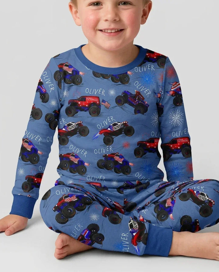 All American Thunder Custom Name Bamboo Two Piece Long Sleeve Pajama Set