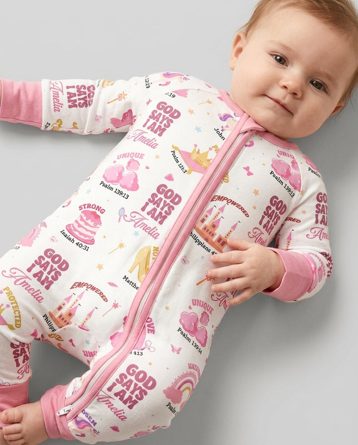 God Says I Am Custom Name - Dreamy Princess Bamboo Convertible Zippy