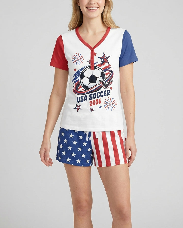 USA Soccer 2026 Family Matching Bamboo Women Short Sleeve Short Pajama Set