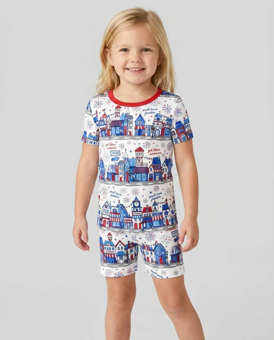 Small Town Freedom USA Bamboo Two Piece Short Sleeve Shorts Pajama Set