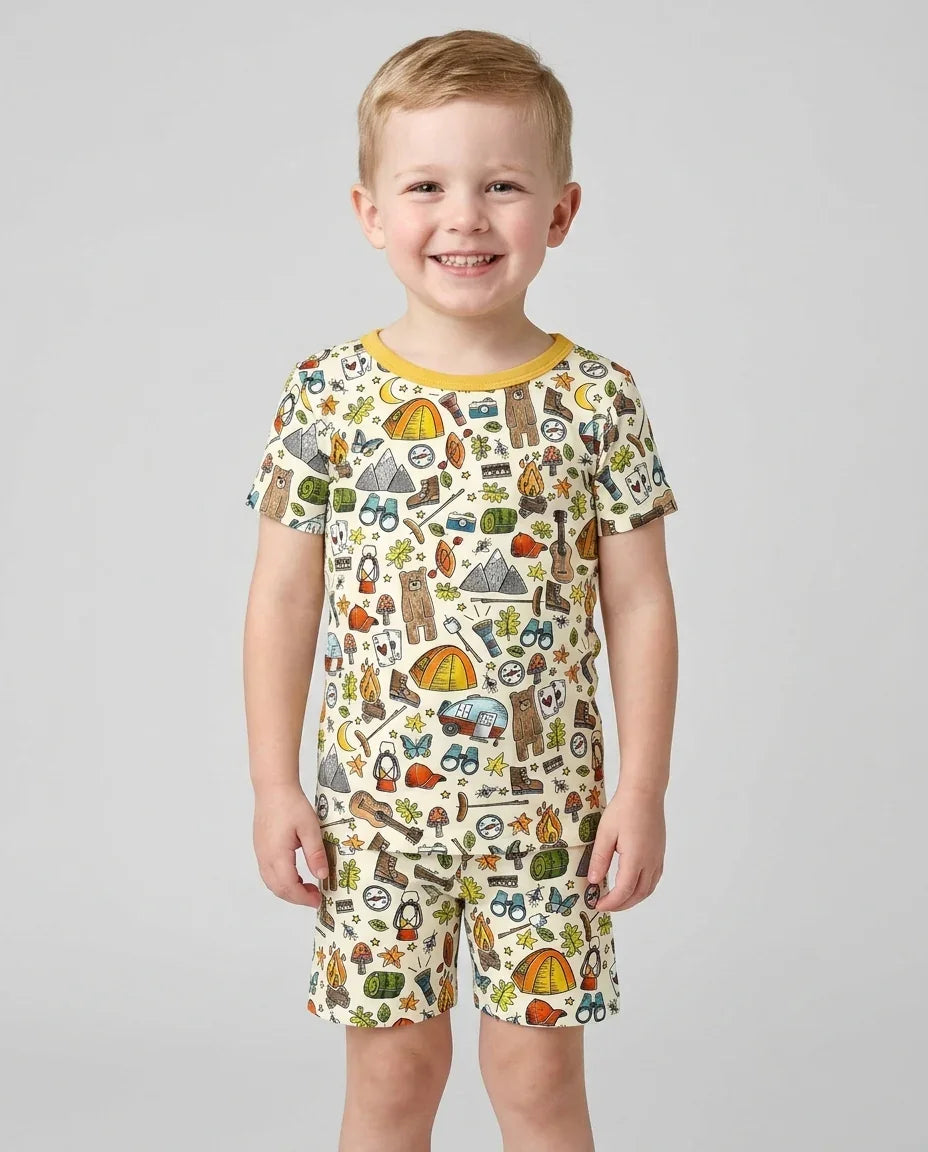 Funny Camper Family Matching Bamboo Two Piece Short Sleeve Shorts Pajama Set