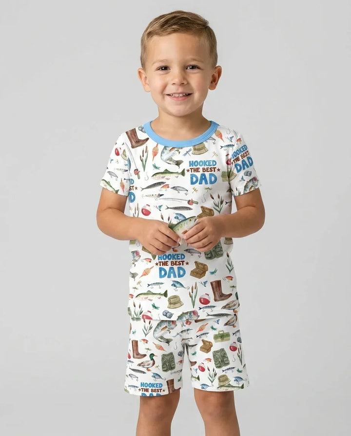 Hooked The Best Dad Daddy & Me Matching Bamboo Two Piece Short Sleeve Shorts Pajama Set