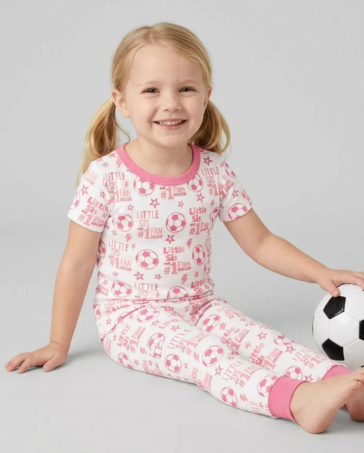 Little Sister and Bro #1 Fan Soccer Bamboo Two Piece Short Sleeve Pajama Set