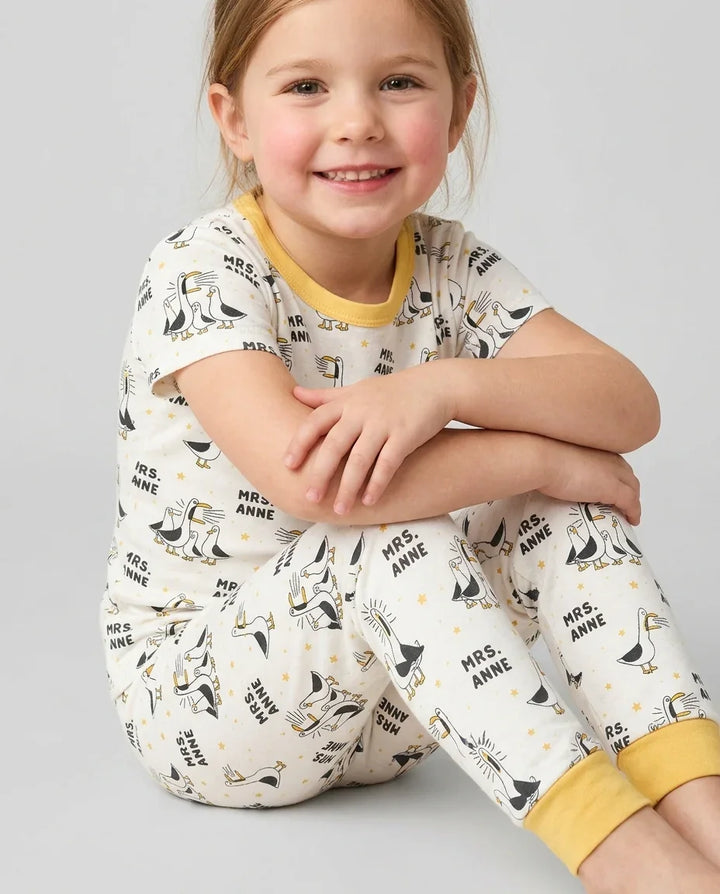 Custom Funny Seagulls Teacher Bamboo Two Piece Short Sleeve Pajama Set