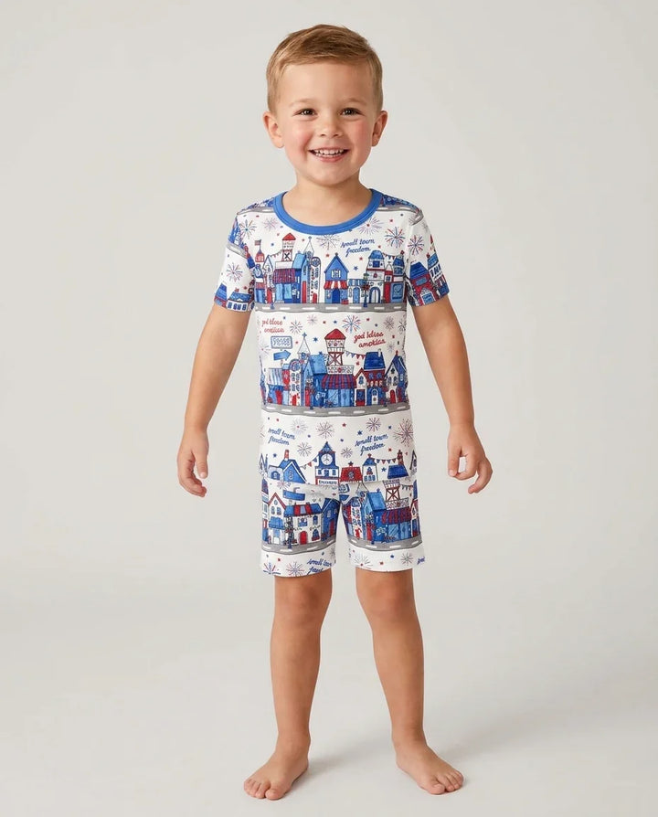 Small Town Freedom USA Bamboo Two Piece Short Sleeve Shorts Pajama Set
