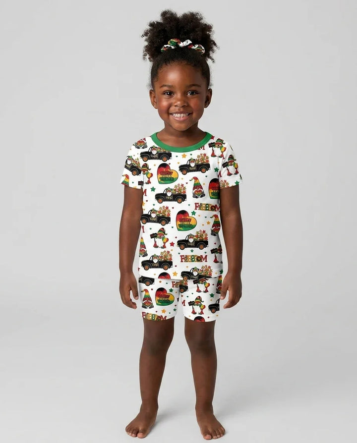 Gnome Happy Juneteenth Bamboo Two Piece Short Sleeve Shorts Pajama Set