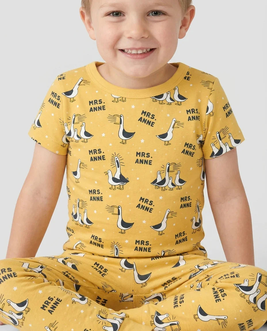 Custom Funny Seagulls Teacher Bamboo Two Piece Short Sleeve Pajama Set