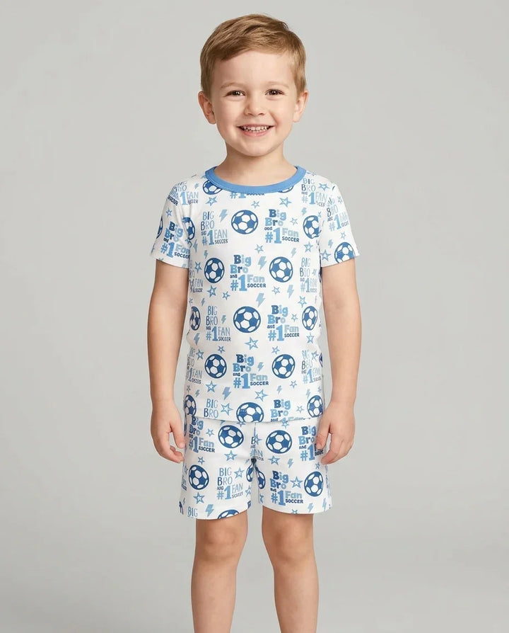 Little Sister and Bro #1 Fan Soccer Bamboo Two Piece Short Sleeve Shorts Pajama Set