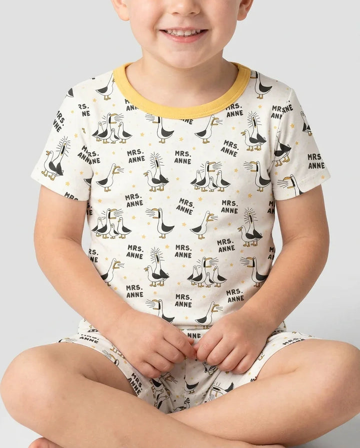 Custom Funny Seagulls Teacher Bamboo Two Piece Short Sleeve Shorts Pajama Set