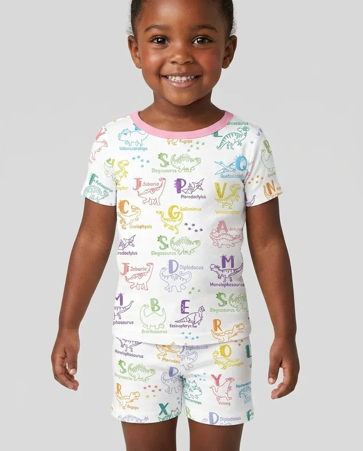 Dino Alphabet ABC Bamboo Two Piece Short Sleeve Shorts Pajama Set