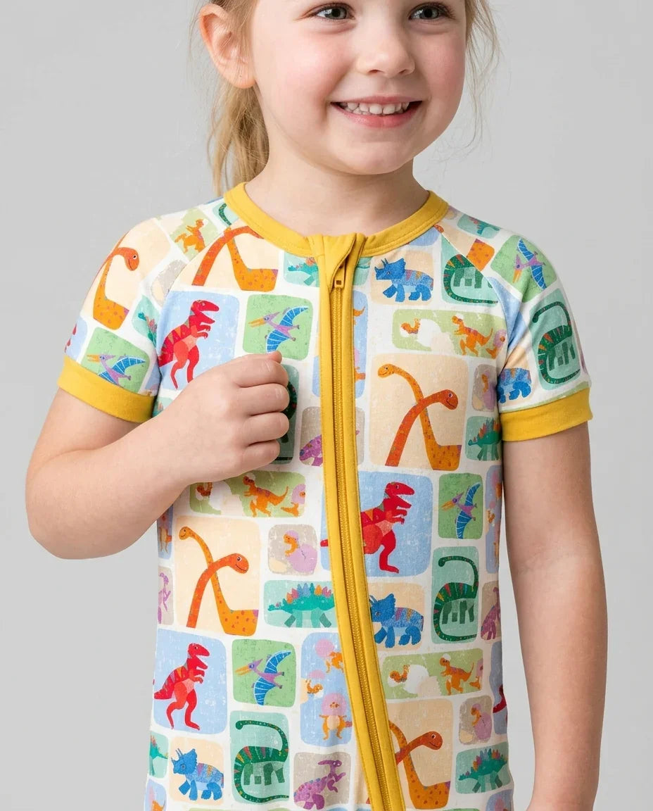 Rainbow Dino Friends Family Matching Bamboo Shorty Zippy