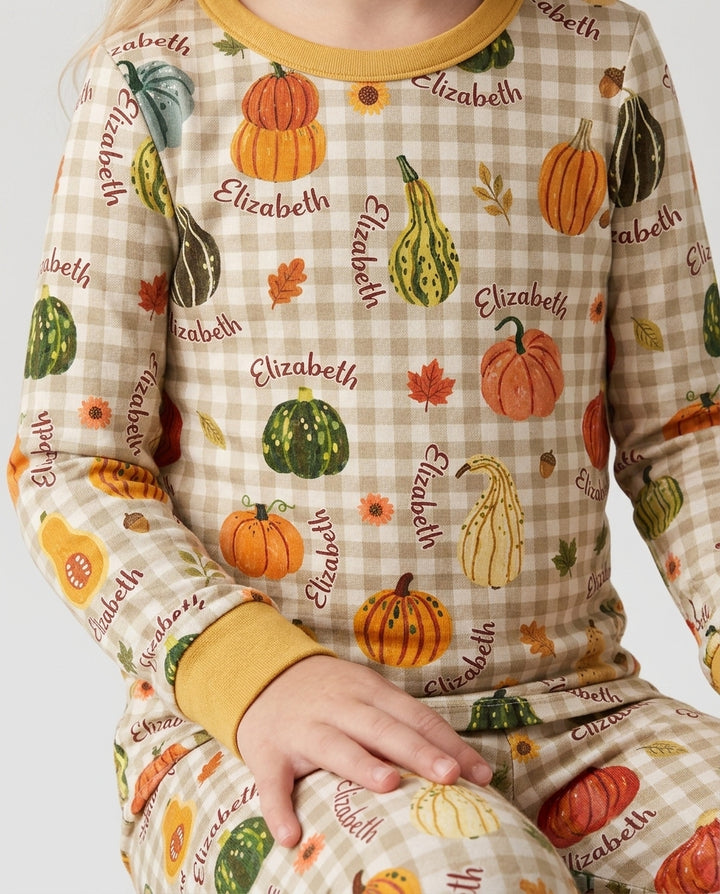 Pumpkin Patch Custom Name Bamboo Two Piece Long Sleeve Pajama Set