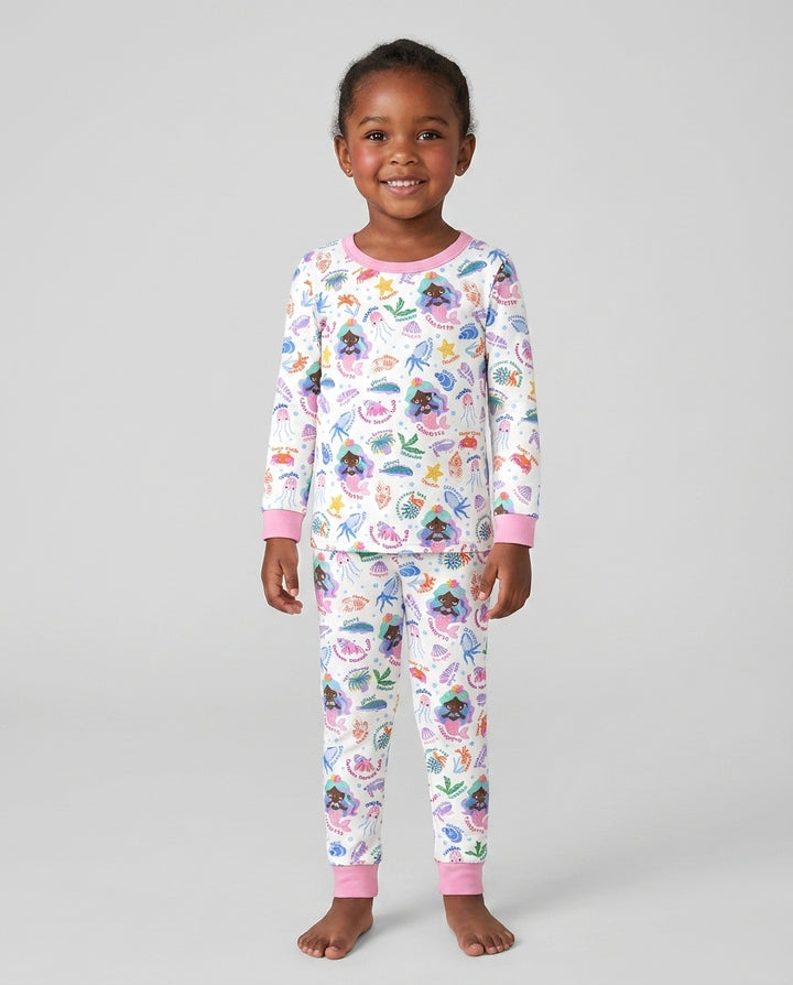 Personalized Cute Mermaid Bamboo Two Piece Long Sleeve Pajama Set