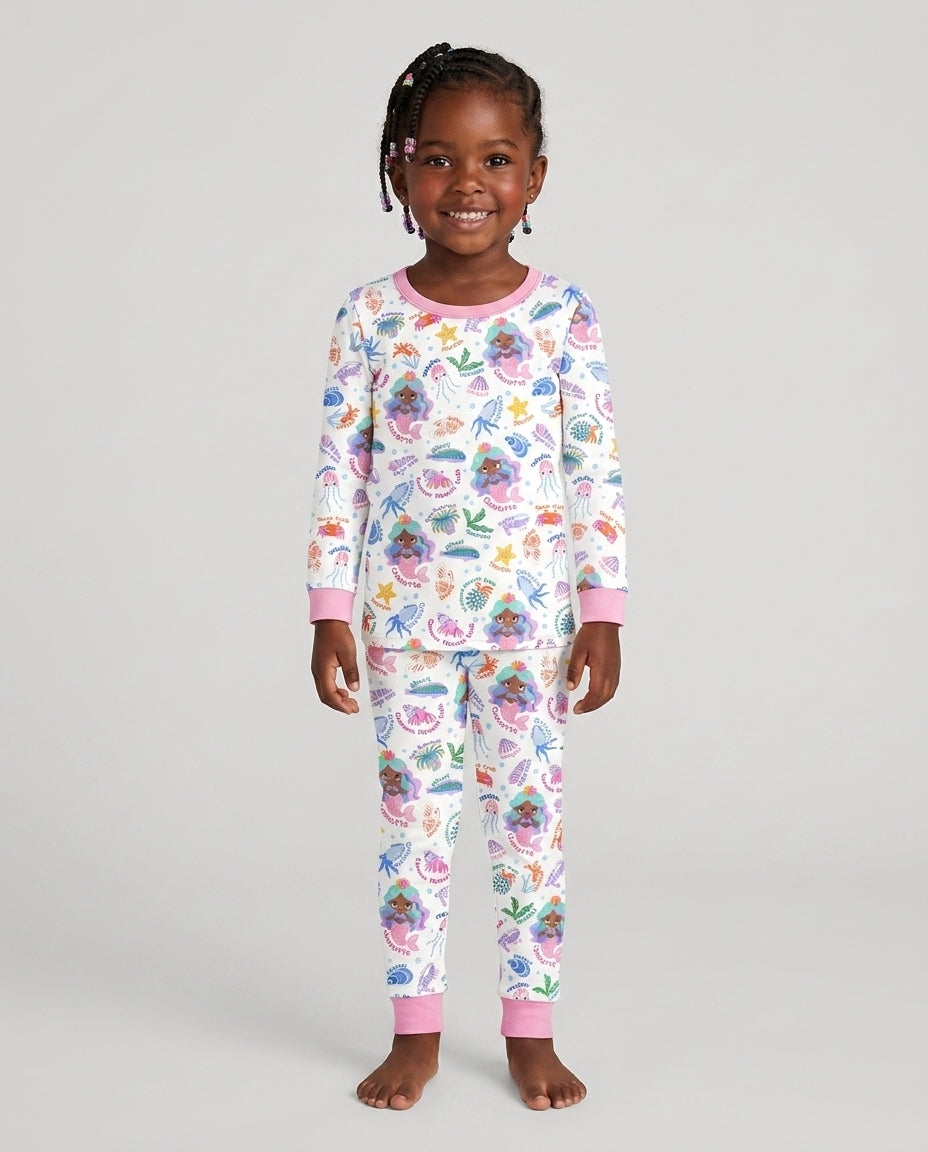 Personalized Cute Mermaid Bamboo Two Piece Long Sleeve Pajama Set