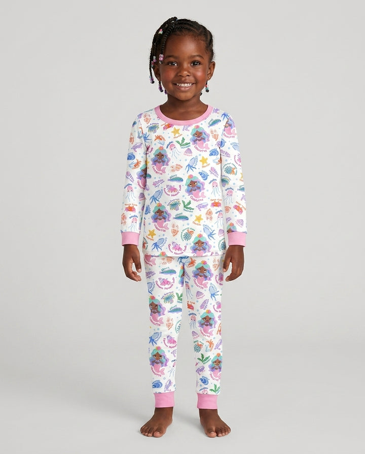 Personalized Cute Mermaid Bamboo Two Piece Long Sleeve Pajama Set