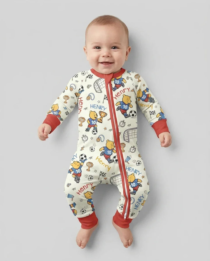 Personalized Classic Bear World Soccer Bamboo Convertible Zippy