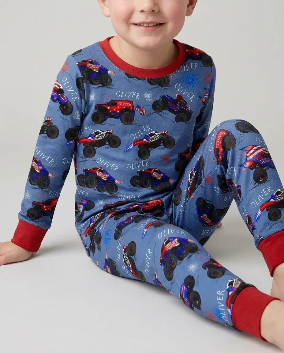 All American Thunder Custom Name Bamboo Two Piece Long Sleeve Pajama Set