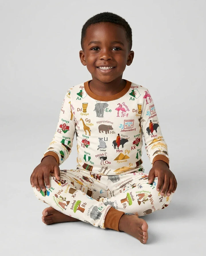 Explore Africa Geography Alphabet Bamboo Two Piece Long Sleeve Pajama Set