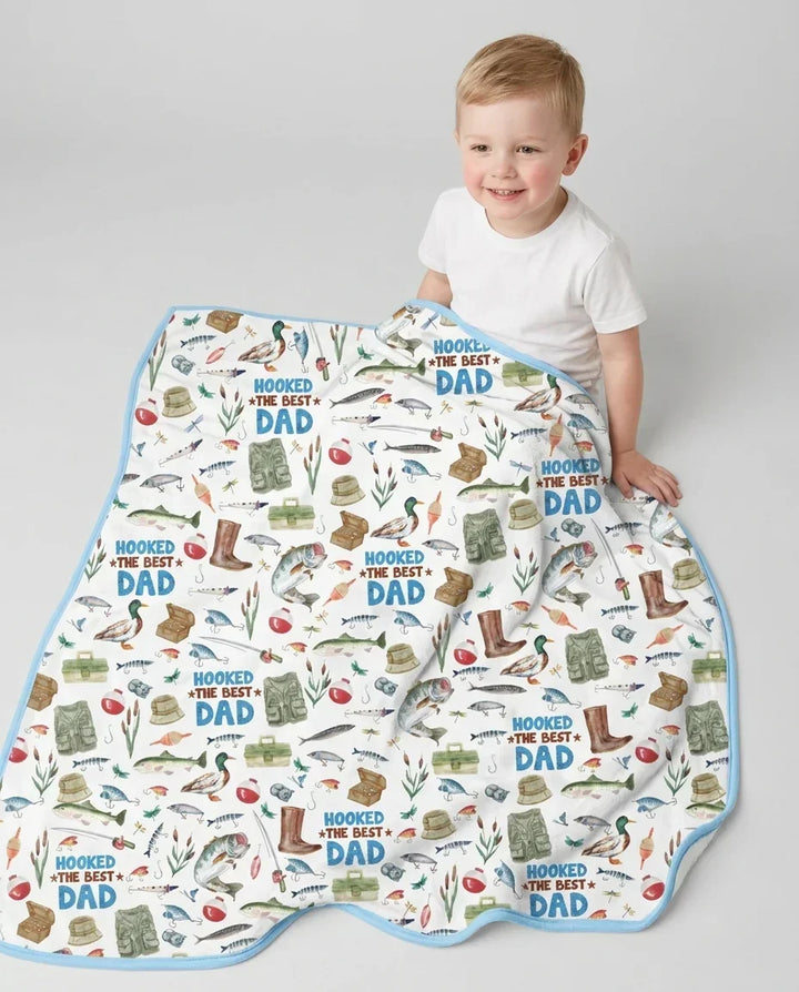 Hooked The Best Dad Daddy & Me Matching Bamboo Blanket