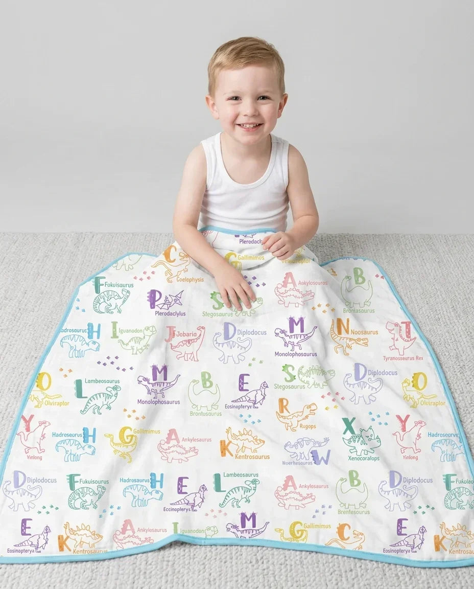 Dino Alphabet ABC Bamboo Blanket