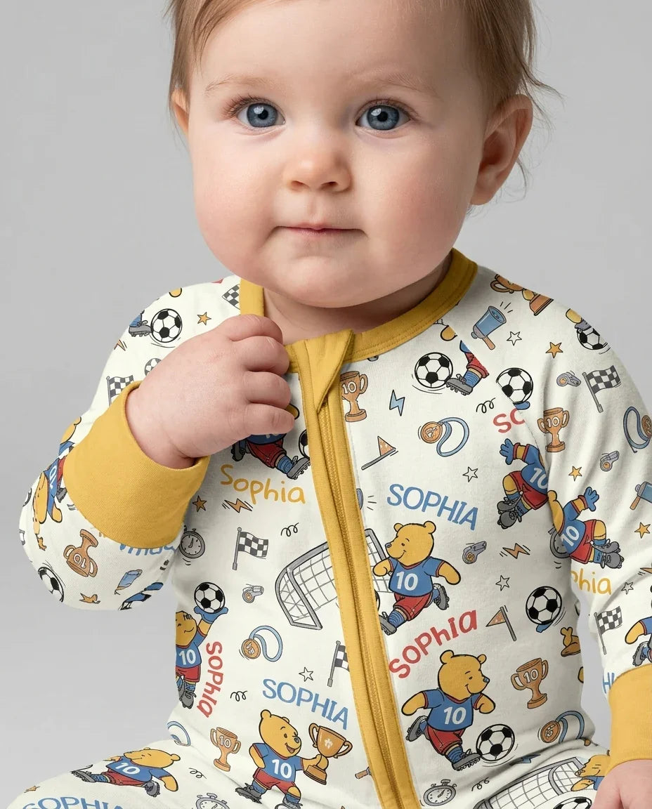 Personalized Classic Bear World Soccer Bamboo Convertible Zippy