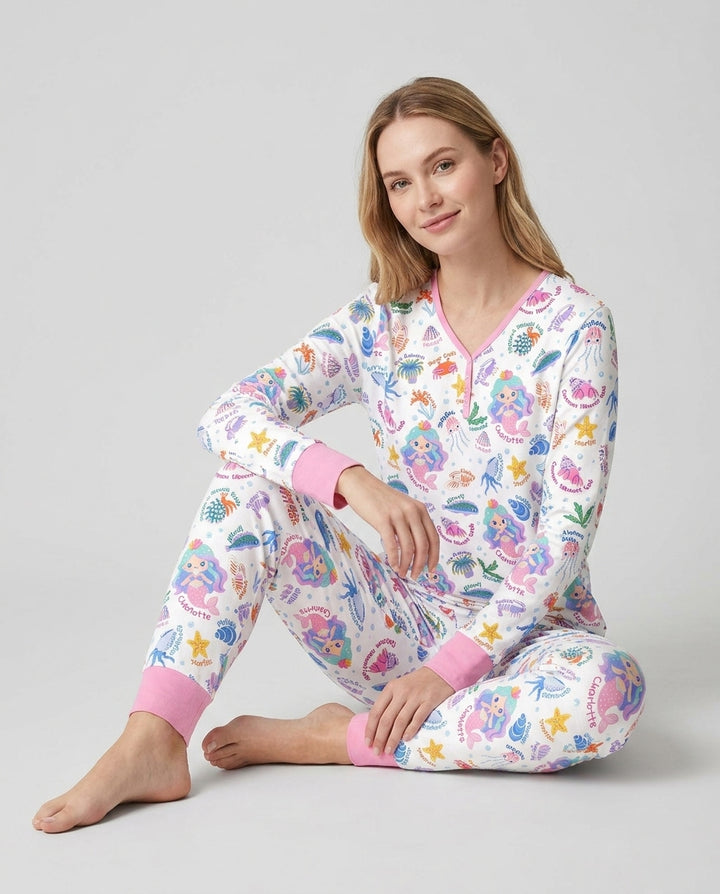 Personalized Cute Mermaid Bamboo Women Pajama Set