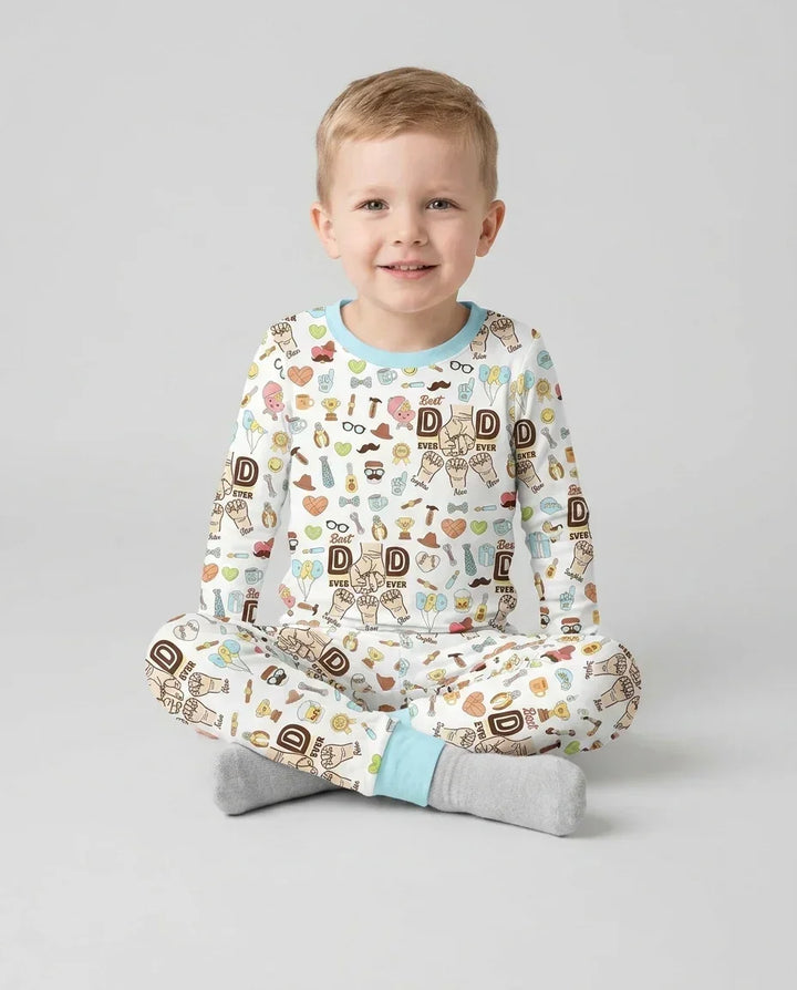 Custom Kids Name Best Dad Ever Bamboo Two Piece Long Sleeve Pajama Set