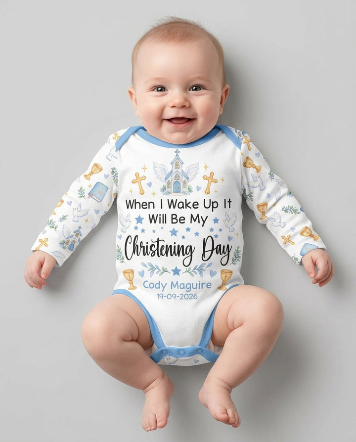 Personalized When I Wake Up It Will Be My Christening Day Bamboo Bodysuit