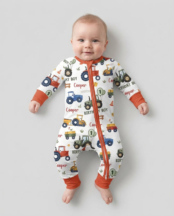 Custom Name and Age Tractor Birthday Boy Bamboo Convertible Zippy