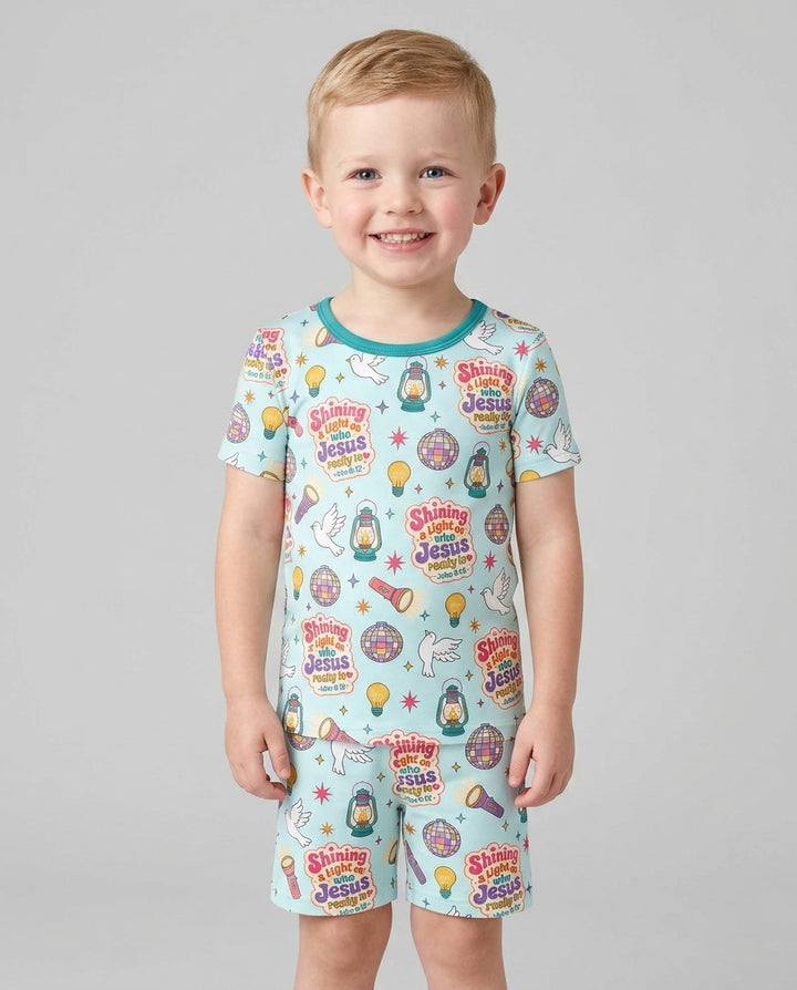 VBS Shining A Light On Who Jesus Really Is Bamboo Two Piece Short Sleeve Shorts Pajama Set