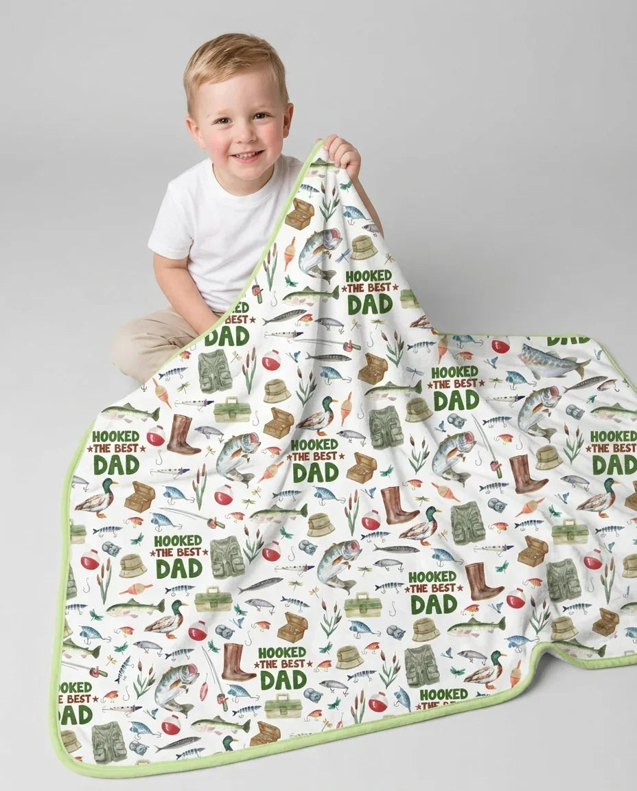 Hooked The Best Dad Daddy & Me Matching Bamboo Blanket