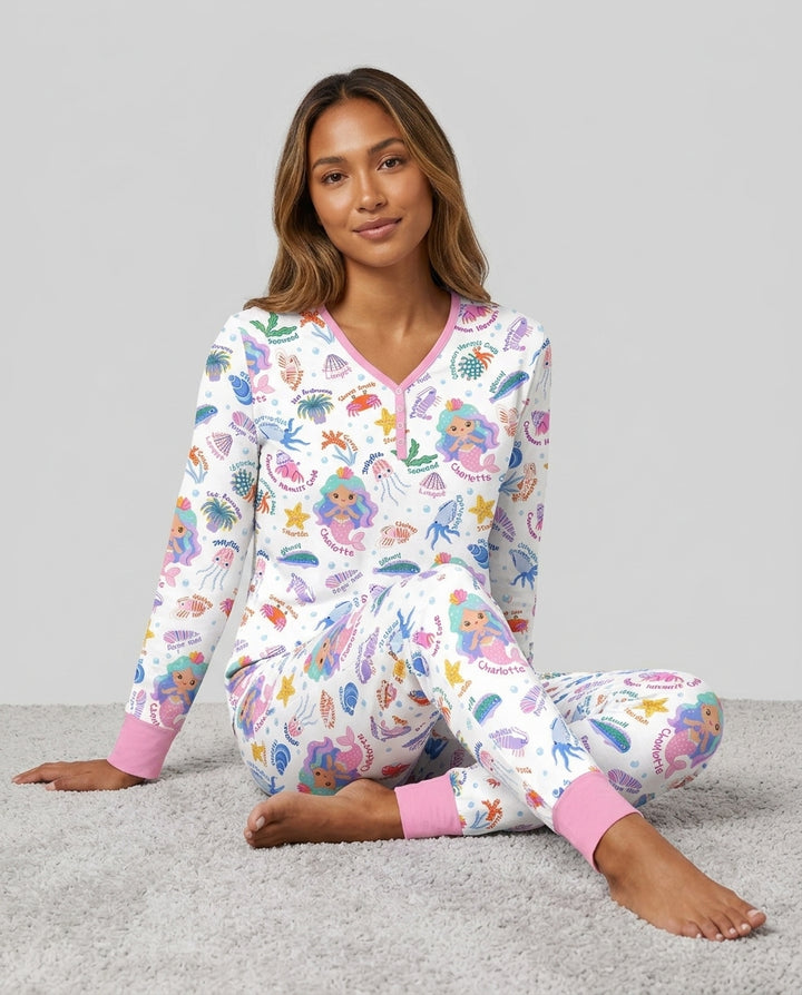 Personalized Cute Mermaid Bamboo Women Pajama Set