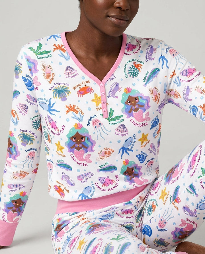 Personalized Cute Mermaid Bamboo Women Pajama Set