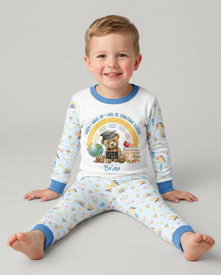 Custom Name When I Wake Up I Will Be Starting School Bamboo Two Piece Long Sleeve Pajama Set