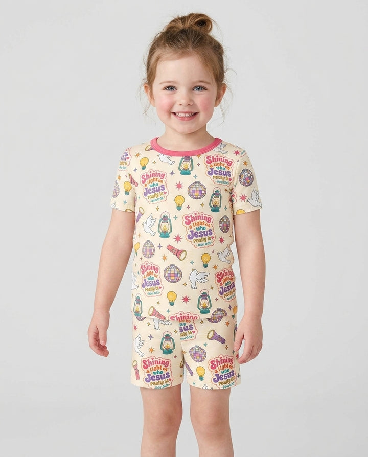 VBS Shining A Light On Who Jesus Really Is Bamboo Two Piece Short Sleeve Shorts Pajama Set