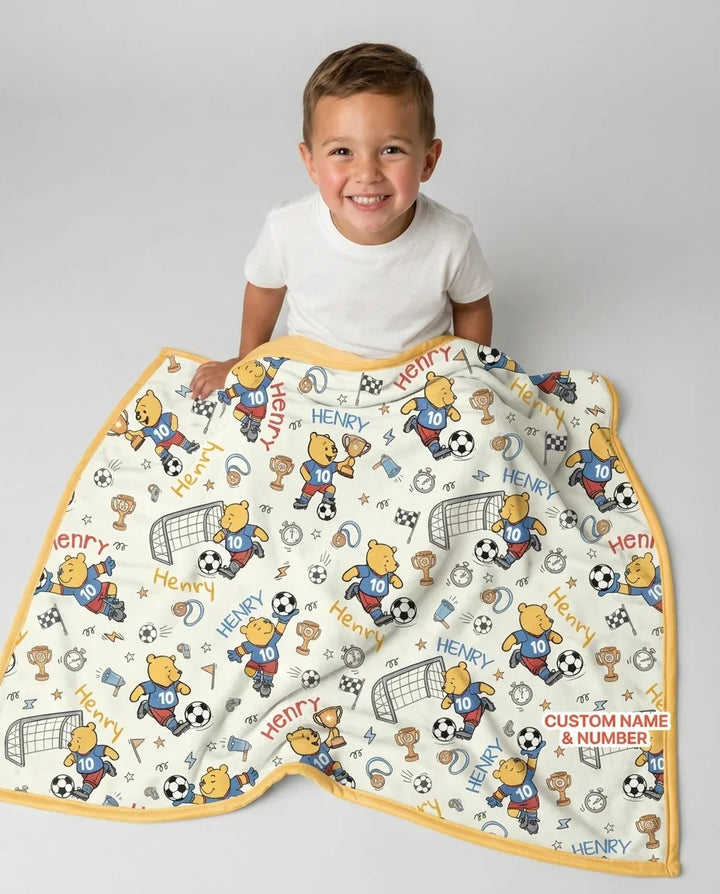 Personalized Classic Bear World Soccer Bamboo Blanket