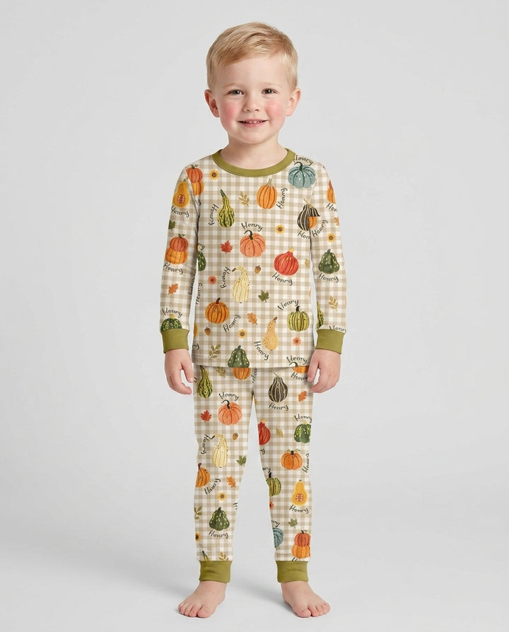 Pumpkin Patch Custom Name Bamboo Two Piece Long Sleeve Pajama Set