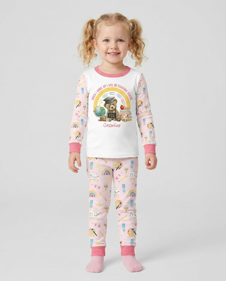 Custom Name When I Wake Up I Will Be Starting School Bamboo Two Piece Long Sleeve Pajama Set