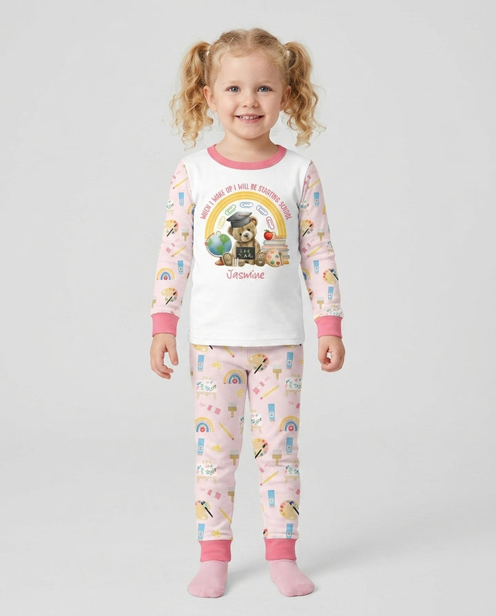 Custom Name When I Wake Up I Will Be Starting School Bamboo Two Piece Long Sleeve Pajama Set