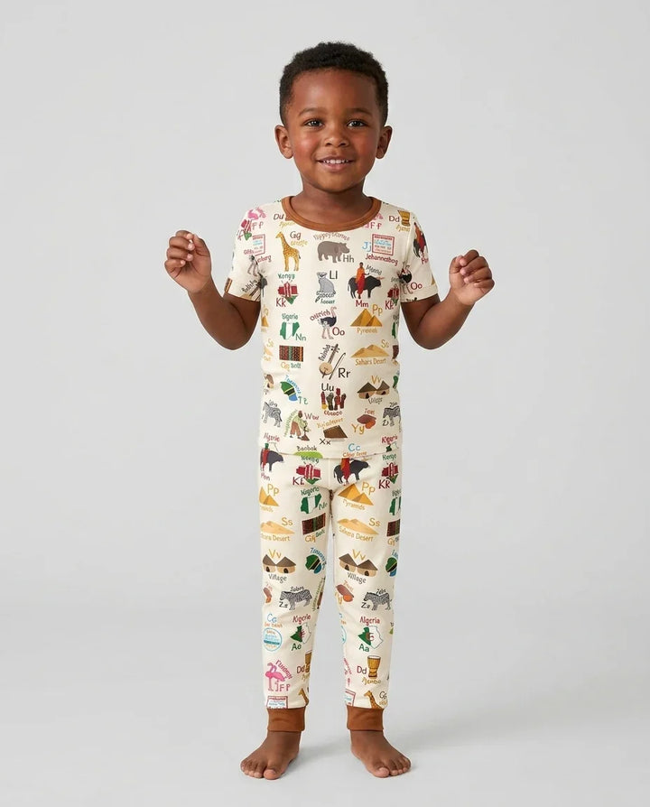Explore Africa Geography Alphabet Bamboo Two Piece Short Sleeve Pajama Set