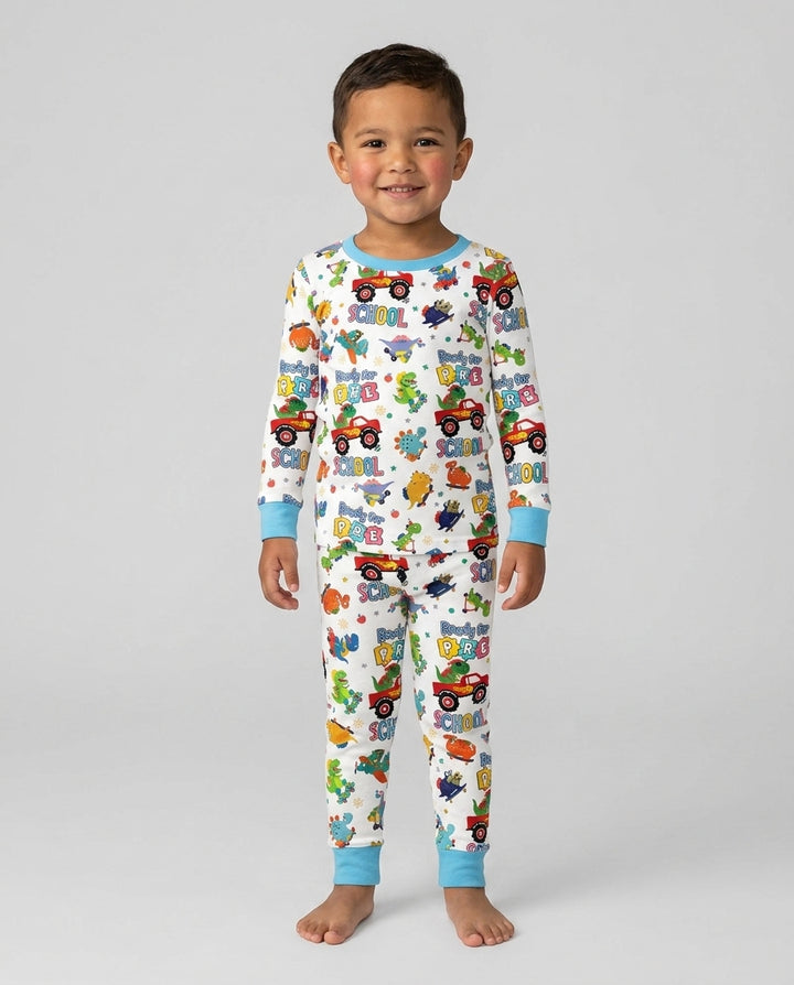 First Day of Preschool T-Rex Bamboo Two Piece Long Sleeve Pajama Set