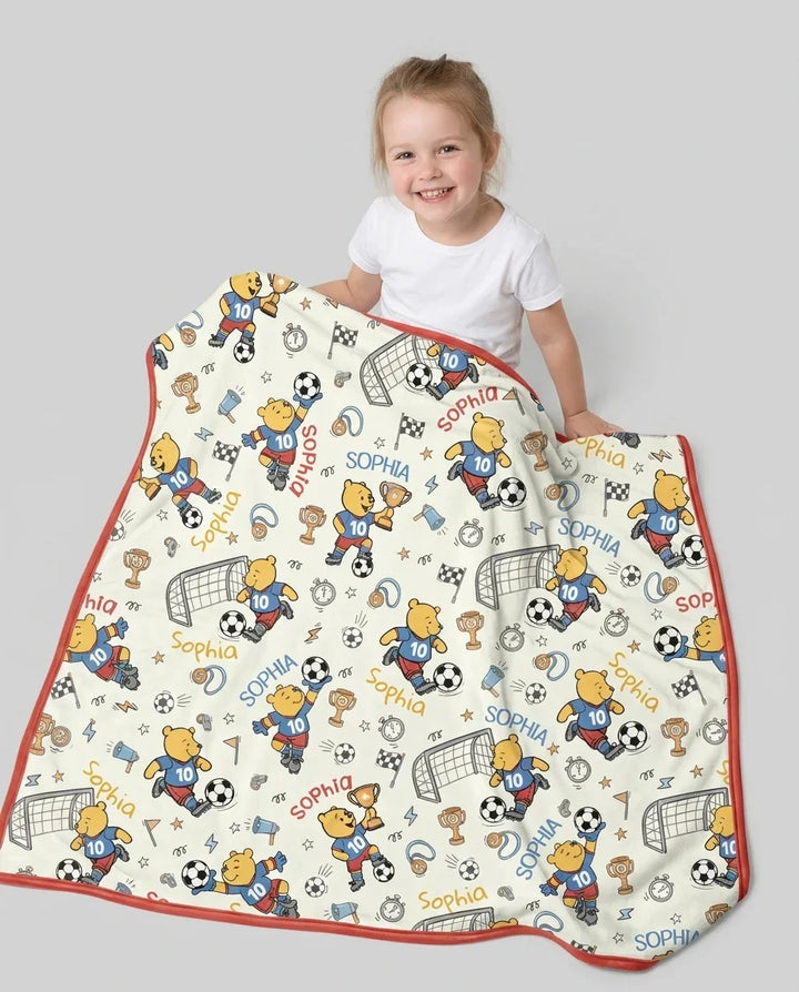 Personalized Classic Bear World Soccer Bamboo Blanket