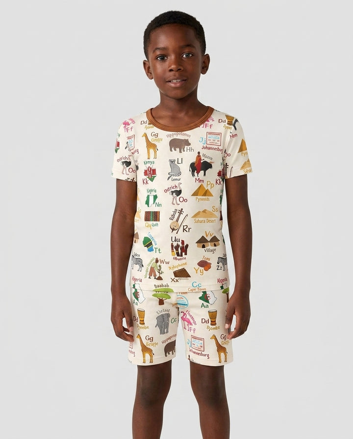 Explore Africa Geography Alphabet Bamboo Two Piece Short Sleeve Shorts Pajama Set