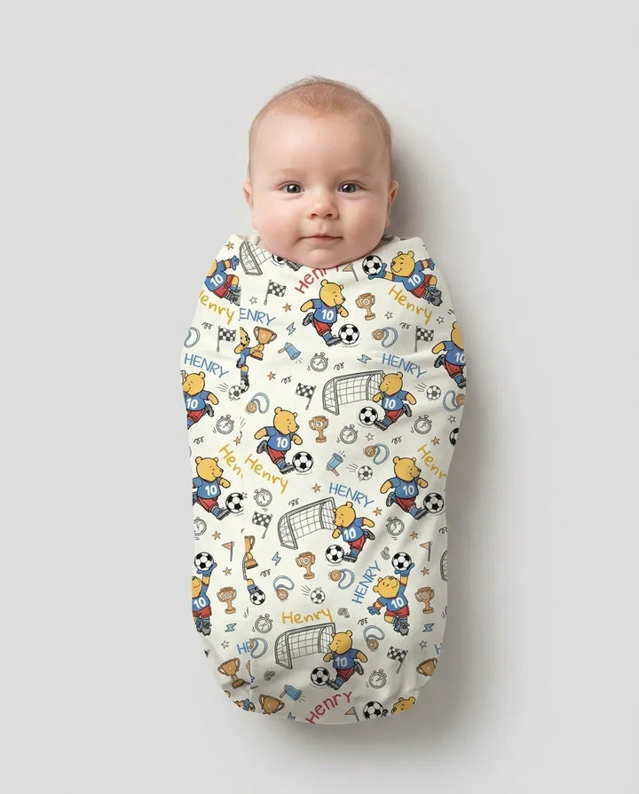 Personalized Classic Bear World Soccer swaddle blanket