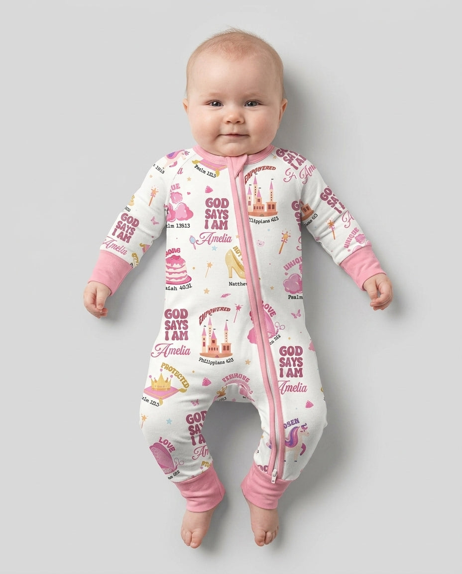 God Says I Am Custom Name - Dreamy Princess Bamboo Convertible Zippy