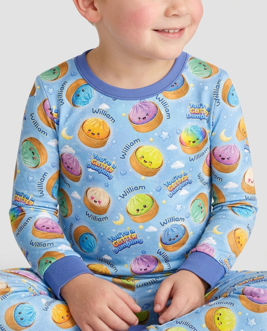 Custom Name You're A Glitter Dumpling Boy Bamboo Two Piece Long Sleeve Pajama Set