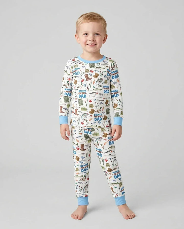 Hooked The Best Dad Daddy & Me Matching Bamboo Two Piece Long Sleeve Pajama Set