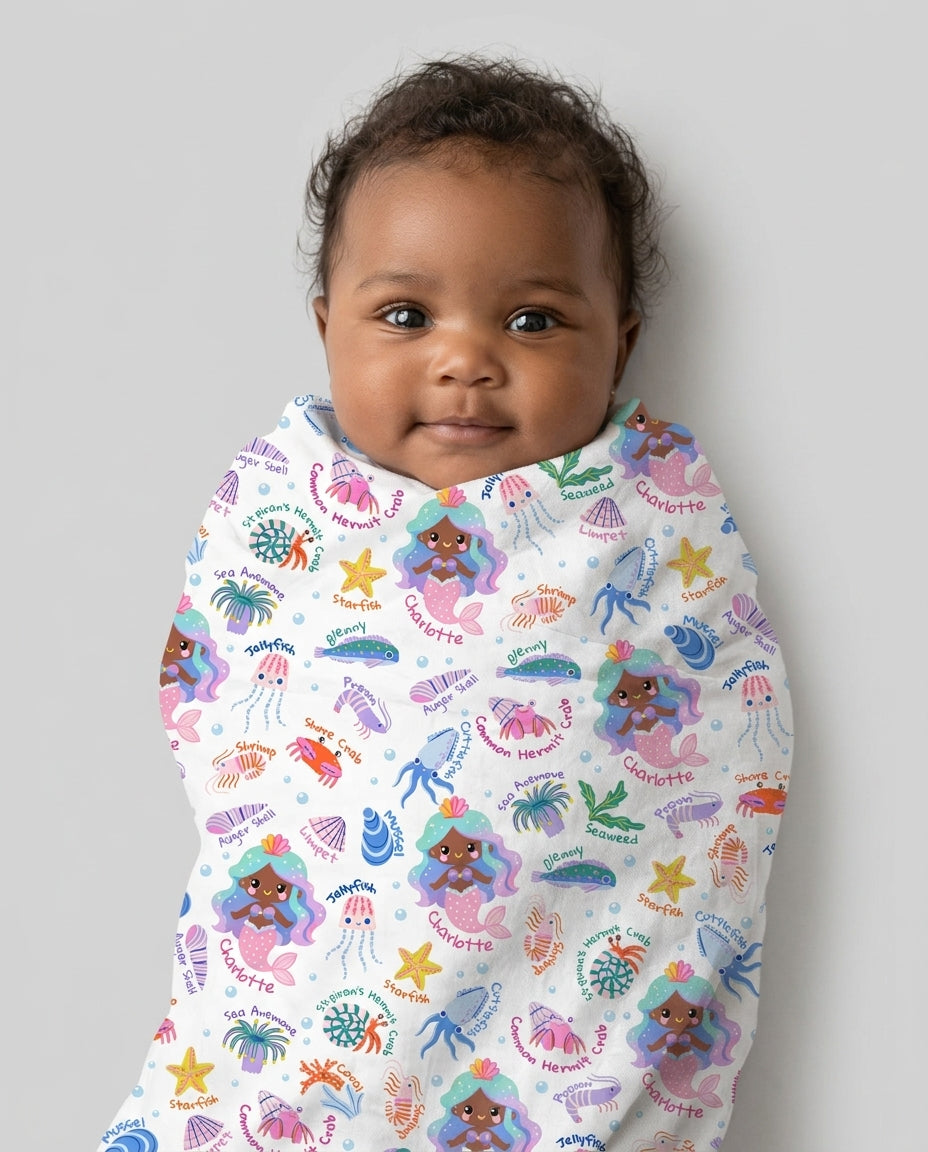 Personalized Cute Mermaid bamboo swaddle blanket