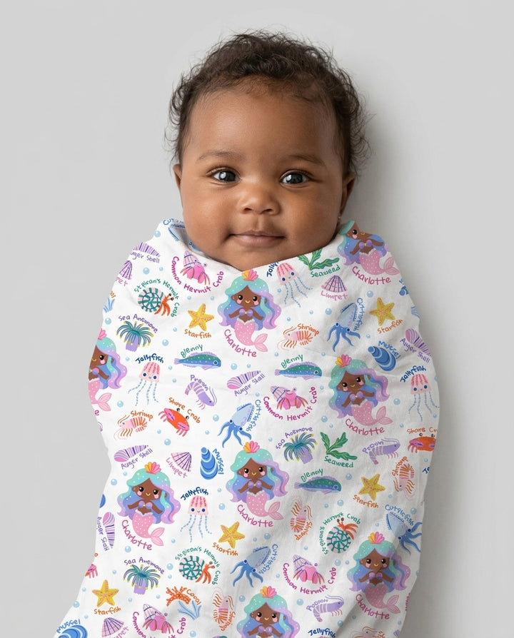Personalized Cute Mermaid bamboo swaddle blanket