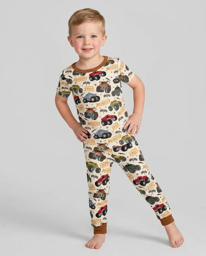 Vroom Vroom Monster Truck Bamboo Two Piece Short Sleeve Pajama Set